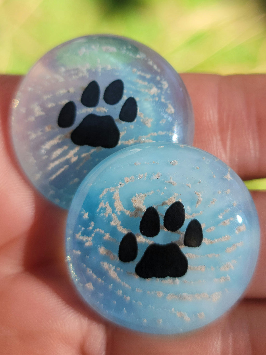 Paw Print Cremation Memory Stones 4 (set) Ashes InFused Glass 1 inch pocket stones in Velvet Bag