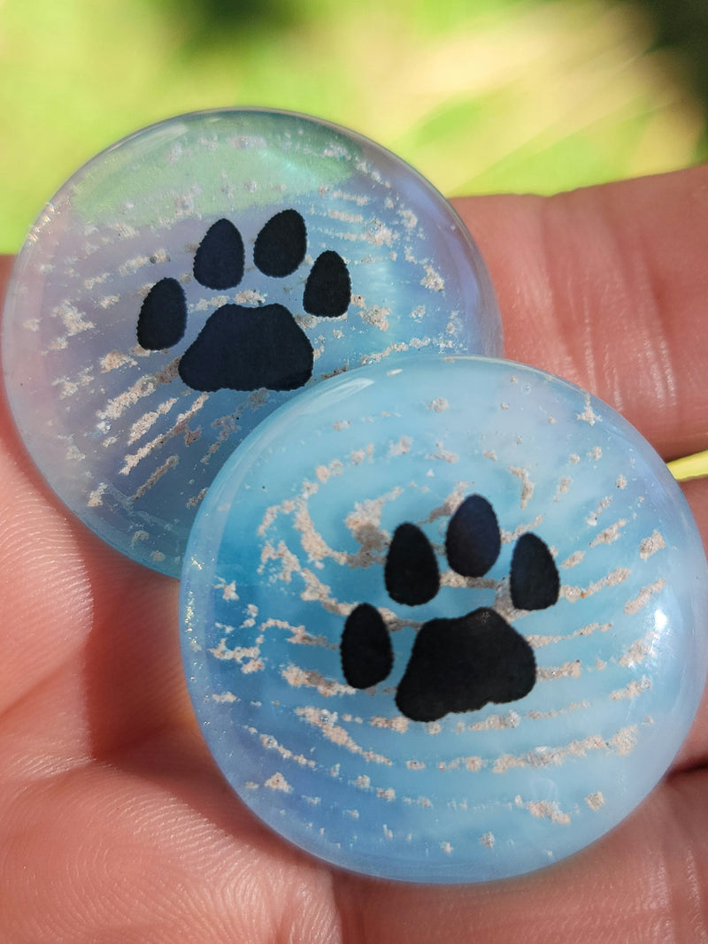 Paw Print Cremation Memory Stones 4 (set) Ashes InFused Glass 1 inch pocket stones in Velvet Bag