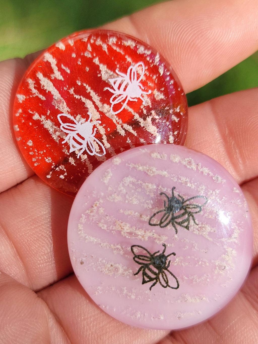 1.25 inch Customizable Bumblebee, Butterfly, Dragonfly Cremation Pocket Stones 4 (set) Ashes InFused Glass stones in Velvet Bag