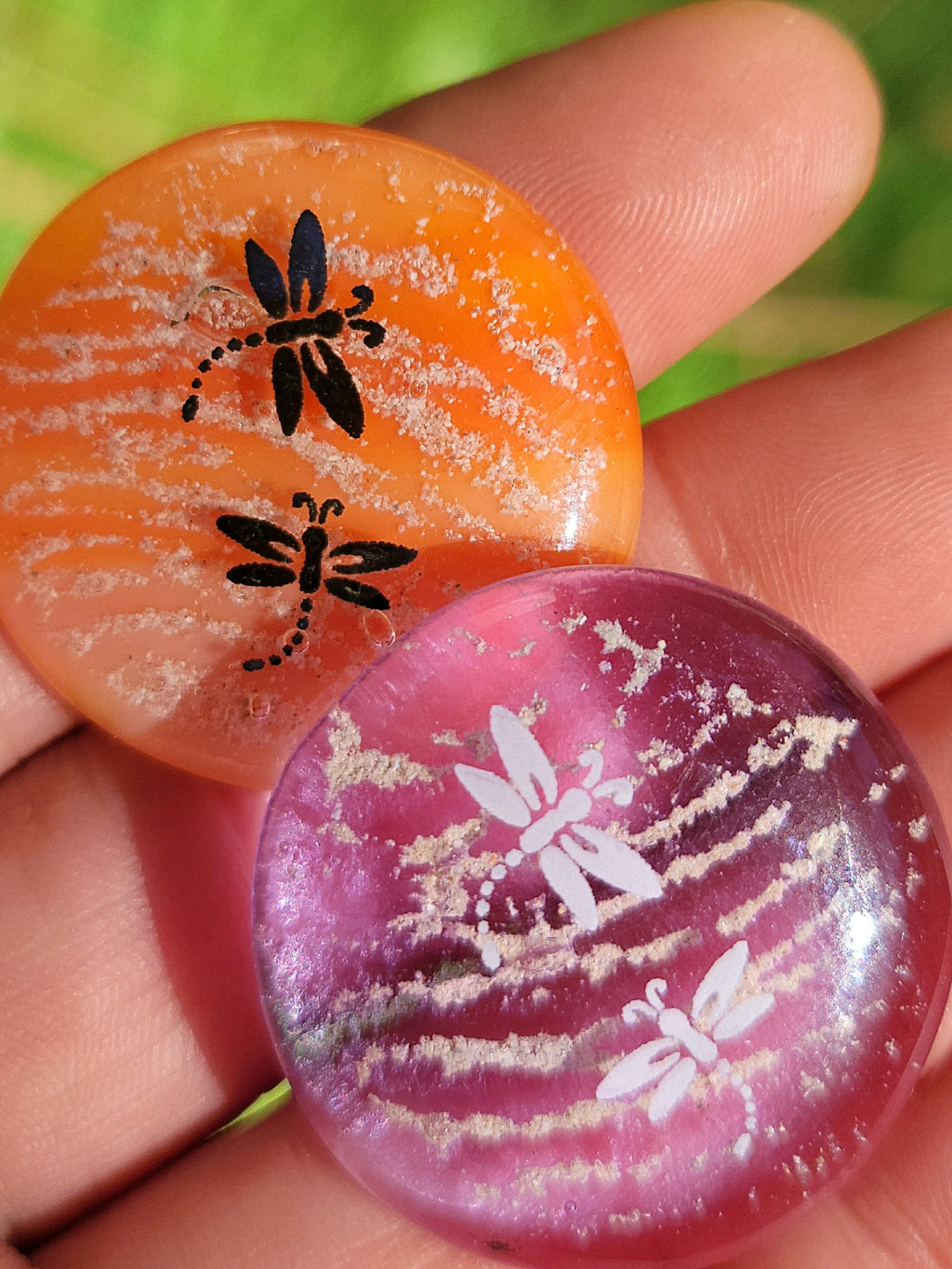 1.25 inch Customizable Bumblebee, Butterfly, Dragonfly Cremation Pocket Stones 4 (set) Ashes InFused Glass stones in Velvet Bag