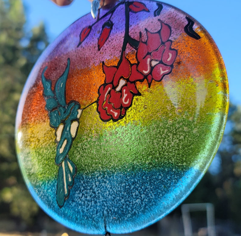 Ashes InFused Glass Cremation Art Wind Chime  Hummingbird Rainbow Handmade