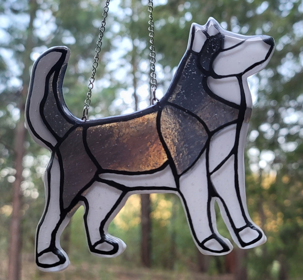 NEW Huskey Dog Cremation Urn Sun Catchers Ashes In Glass 5 inch