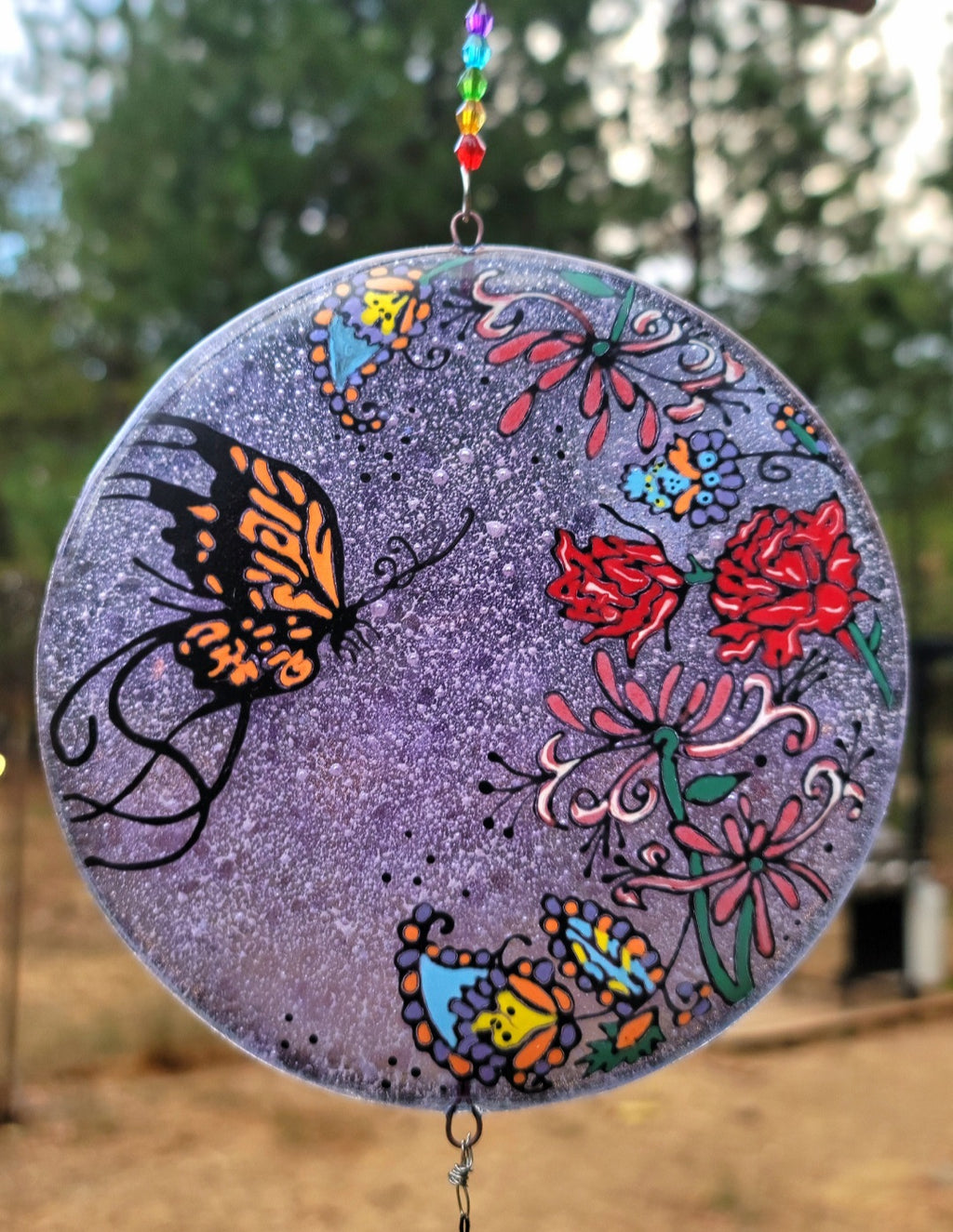 Paisley Butterfly Flowers Wind Chimes Rainbow Accent Ashes InFused Glass