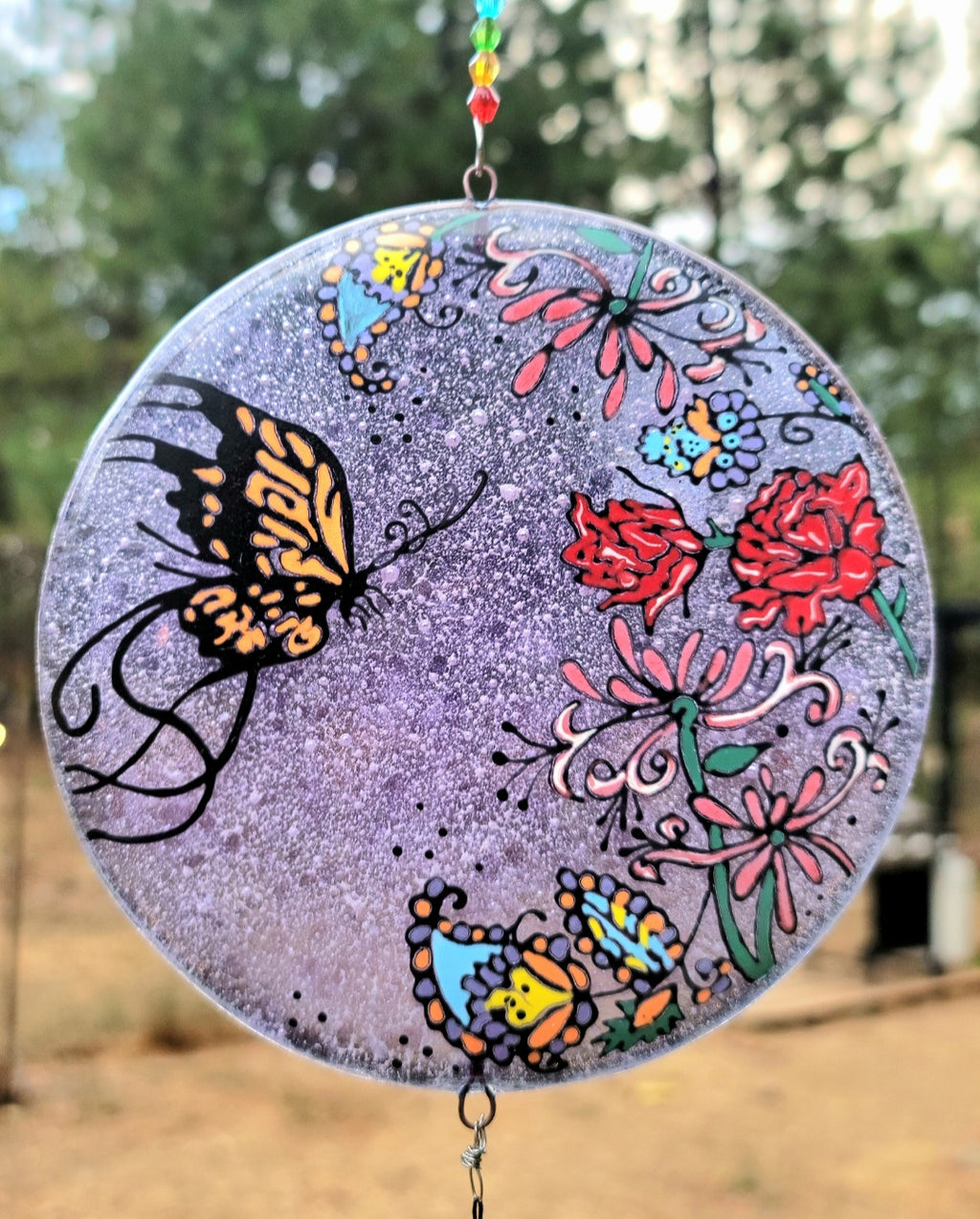 Paisley Butterfly Flowers Wind Chimes Rainbow Accent Ashes InFused Glass