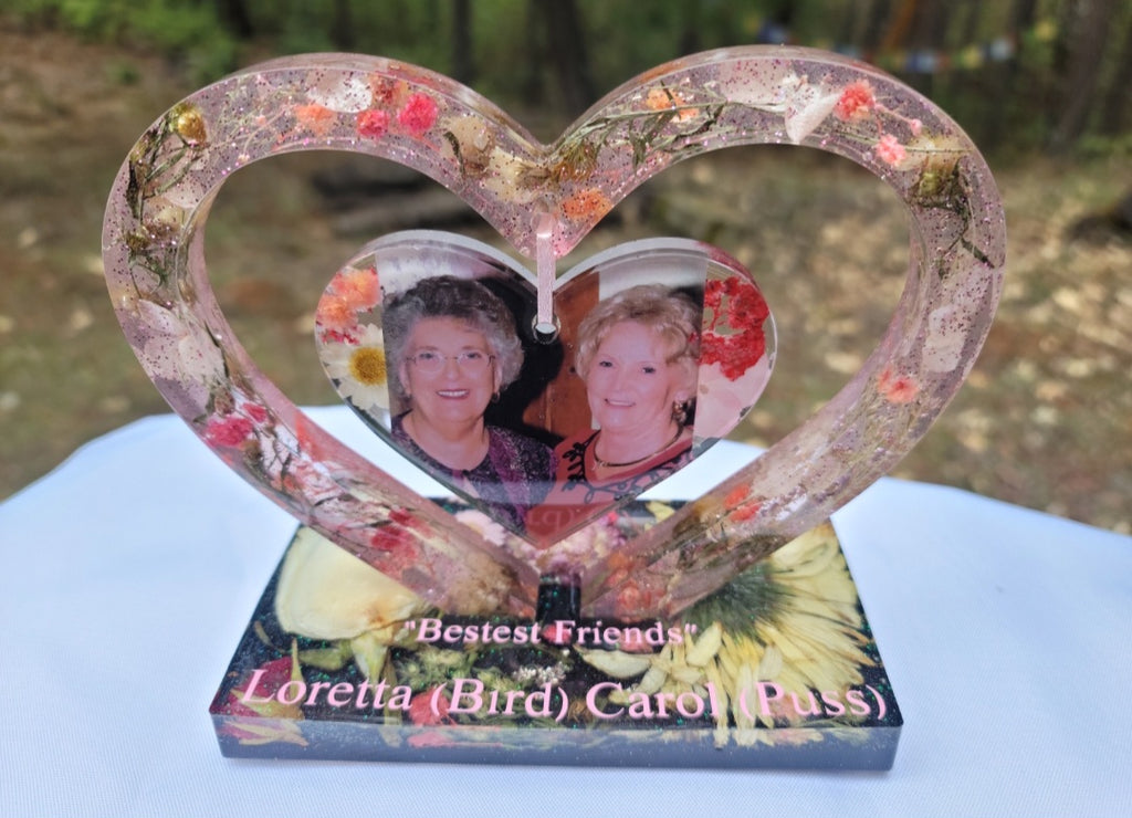 Best Friends Flowers Preservation Resin Encapsulation Heart Photo Frame Funeral Memorial Keepsake