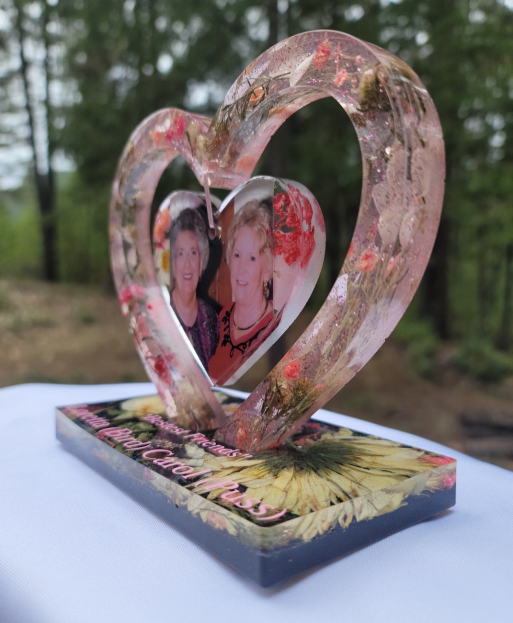 Best Friends Flowers Preservation Resin Encapsulation Heart Photo Frame Funeral Memorial Keepsake