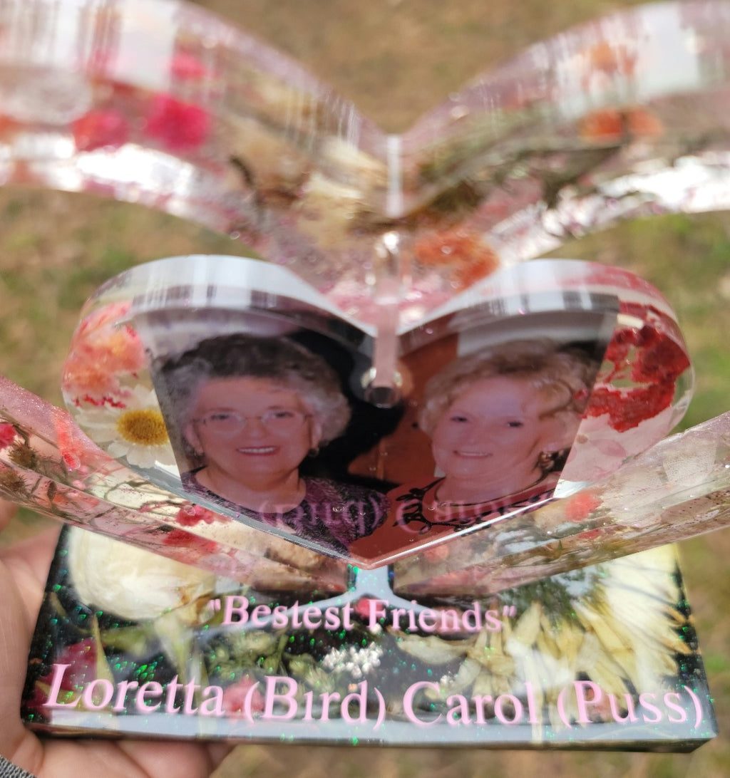 Best Friends Flowers Preservation Resin Encapsulation Heart Photo Frame Funeral Memorial Keepsake