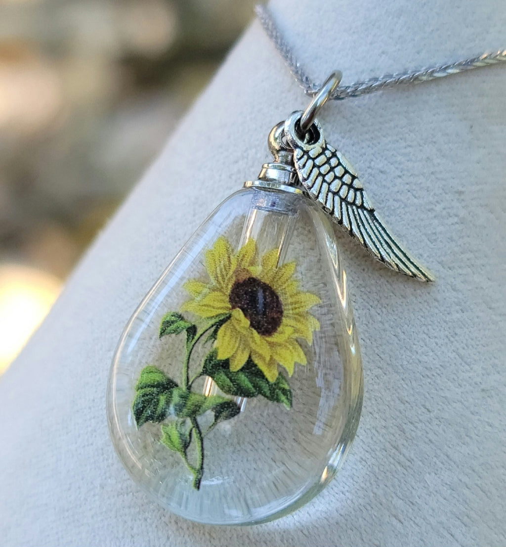 DIY Sunflower Teardrop Cremation Jewelry Necklace Sympathy Kit Gift Wrapped with Tools