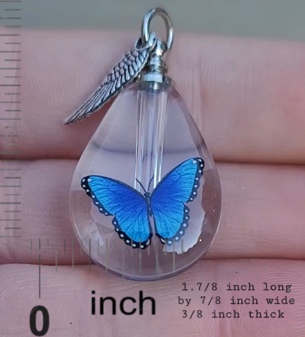 DIY Blue Morpho Butterfly Cremation Jewelry Urn Necklace Sympathy Gift