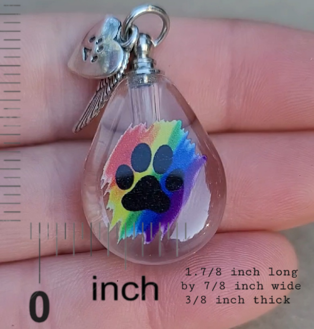 DIY Paw Print Rainbow Teardrop Cremation Jewelry with Paw and Wing Charm Necklace Sympathy Kit Gift Wrapped with Tools