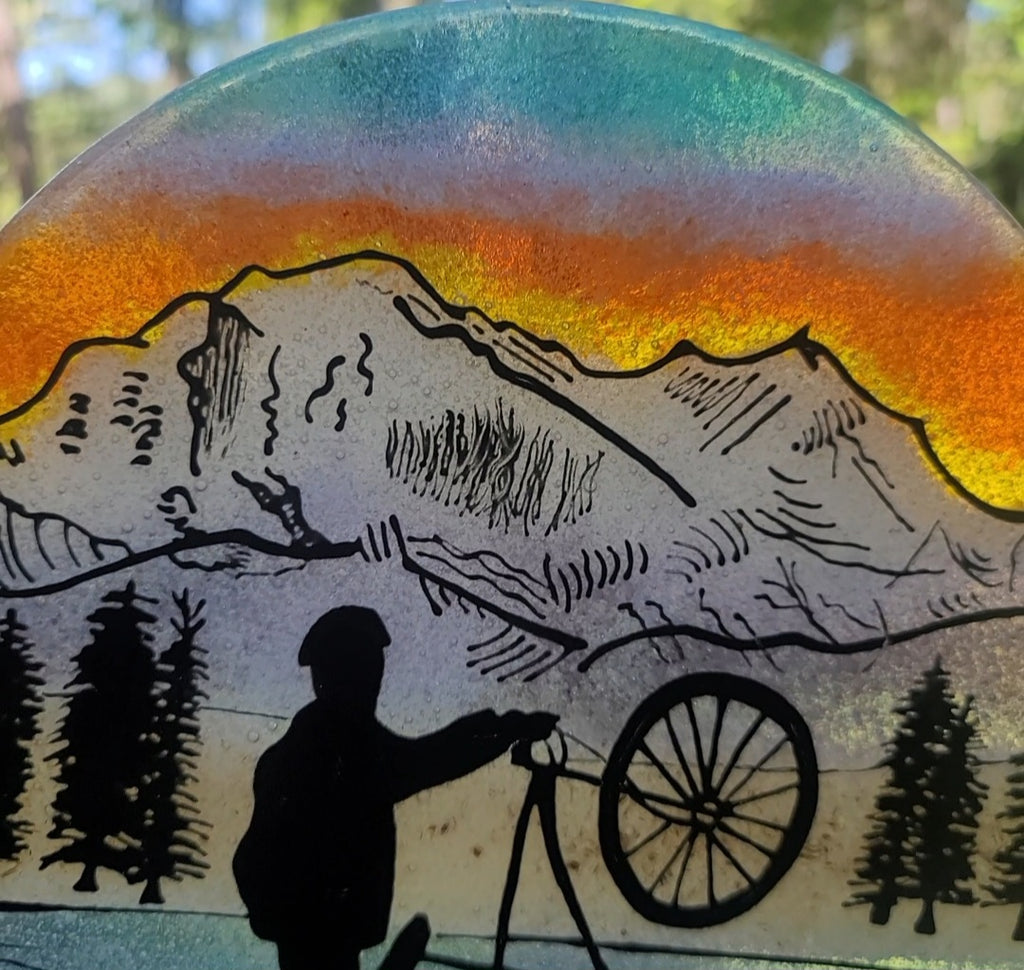 NEW Winter Mountain Bike Ride Ashes InFused Glass Cremation Memorial Art