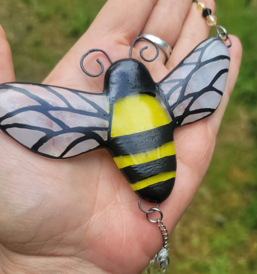 BumbleBee Cremation Art Sun Catcher Ashes Infused Glass Memorial 4 inch