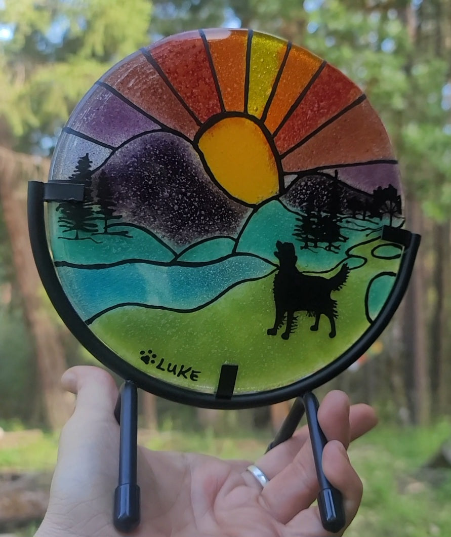 NEW Rainbow Bridge Sunset Ashes InFused Glass Cremation Memorial Art Custom Shillouette