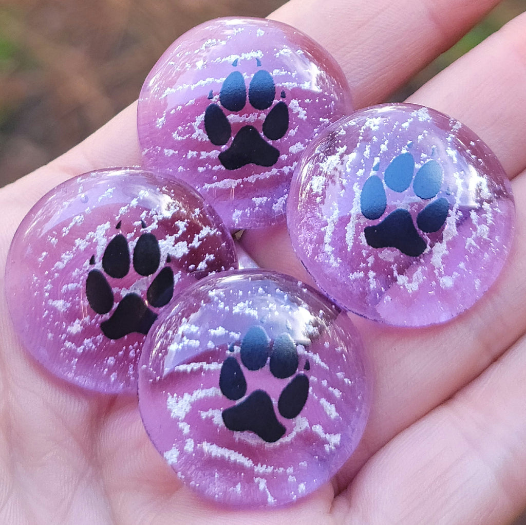 Paw Print Cremation Memory Stones 4 (set) Ashes InFused Glass 1 inch pocket stones in Velvet Bag