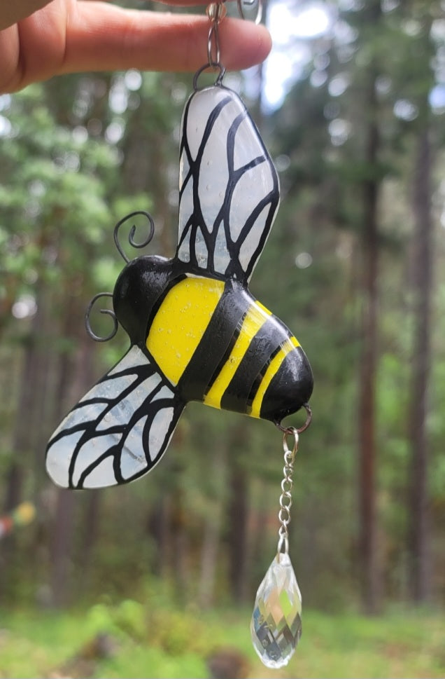 BumbleBee Cremation Art Sun Catcher Ashes Infused Glass Memorial 4 inch