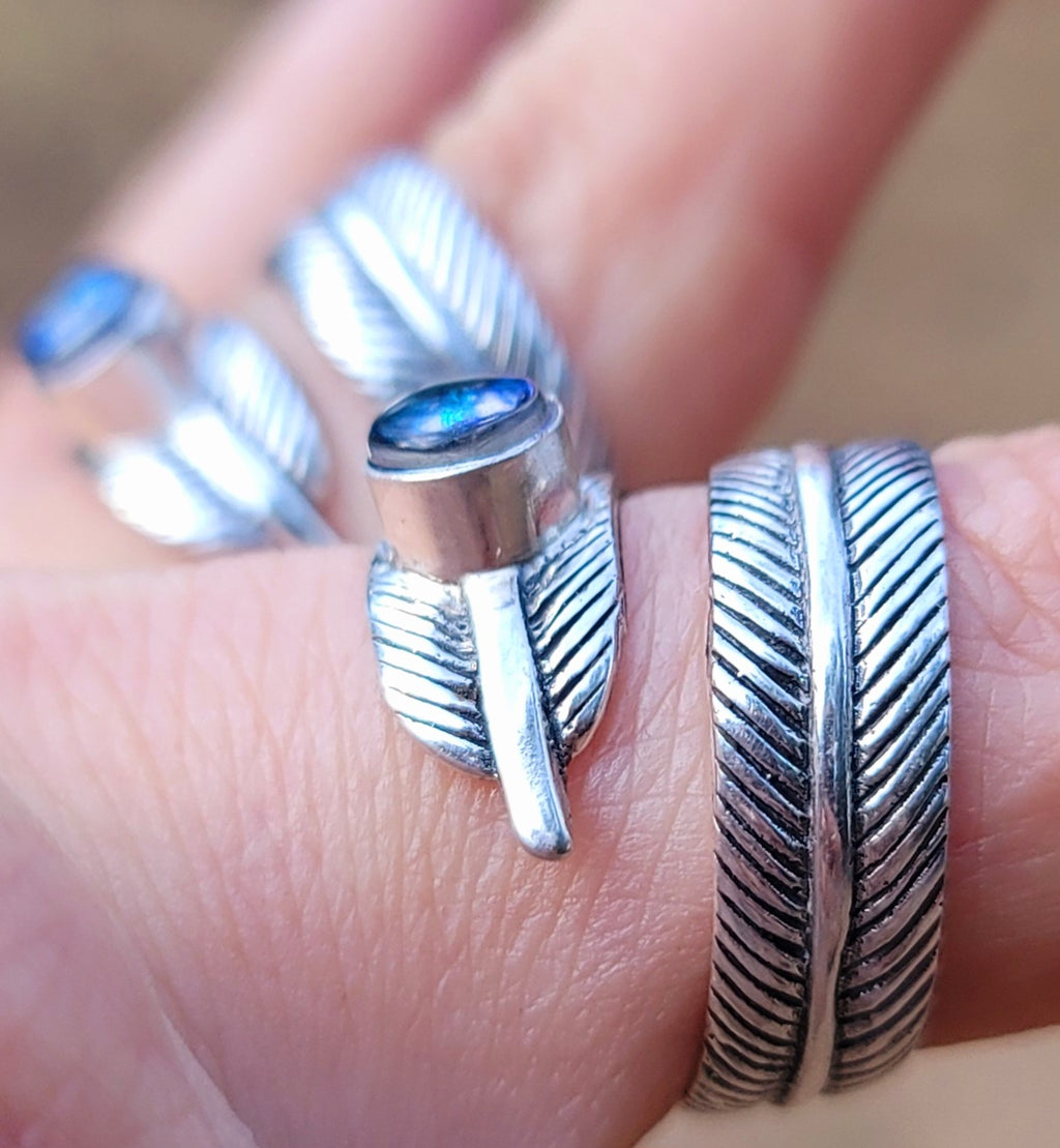 NEW Feather Wrap Cremation Ring Ashes InFused Glass Bali Sterling Silver Urn 7, 8, 9