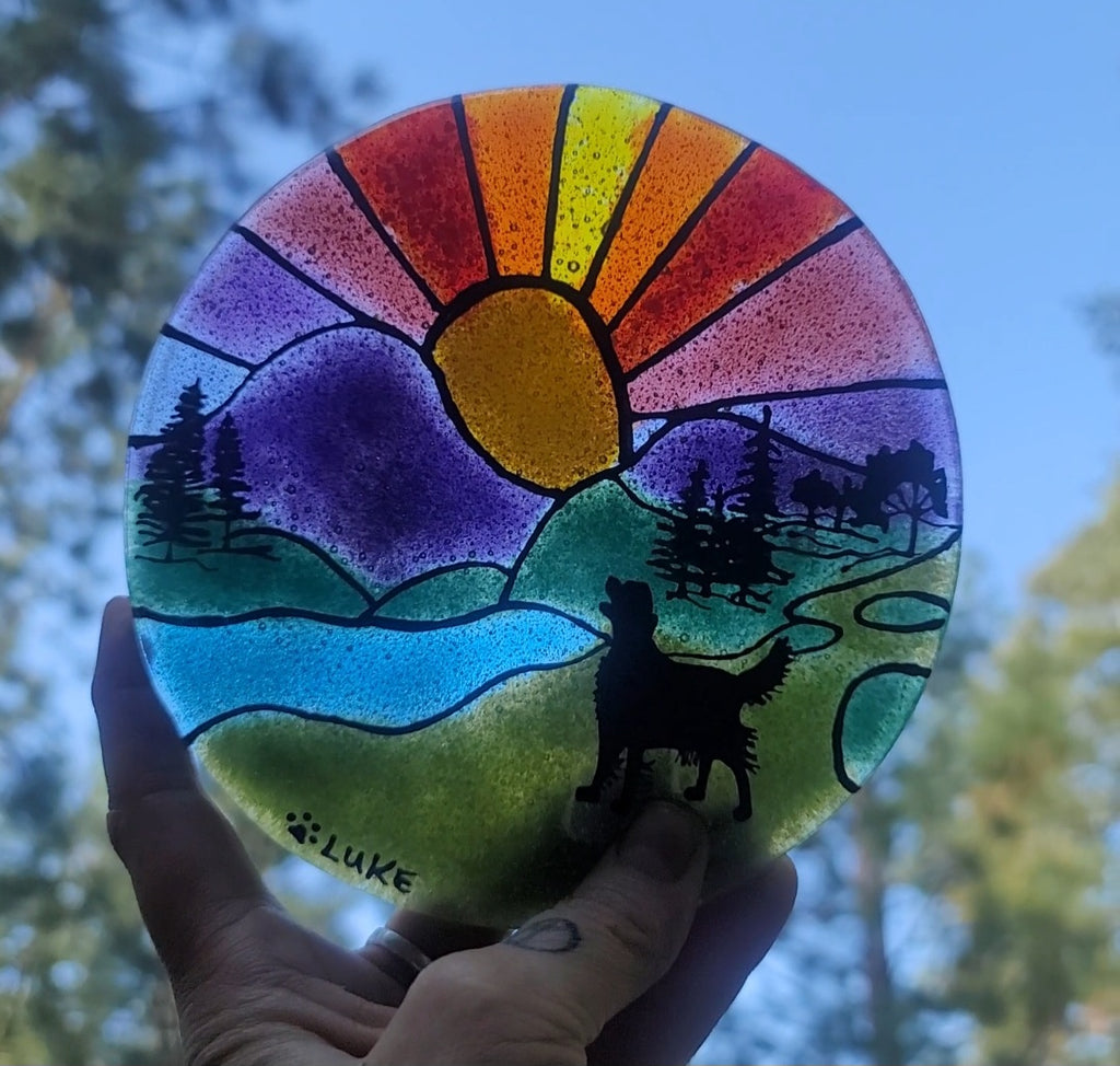 NEW Rainbow Bridge Sunset Ashes InFused Glass Cremation Memorial Art Custom Shillouette