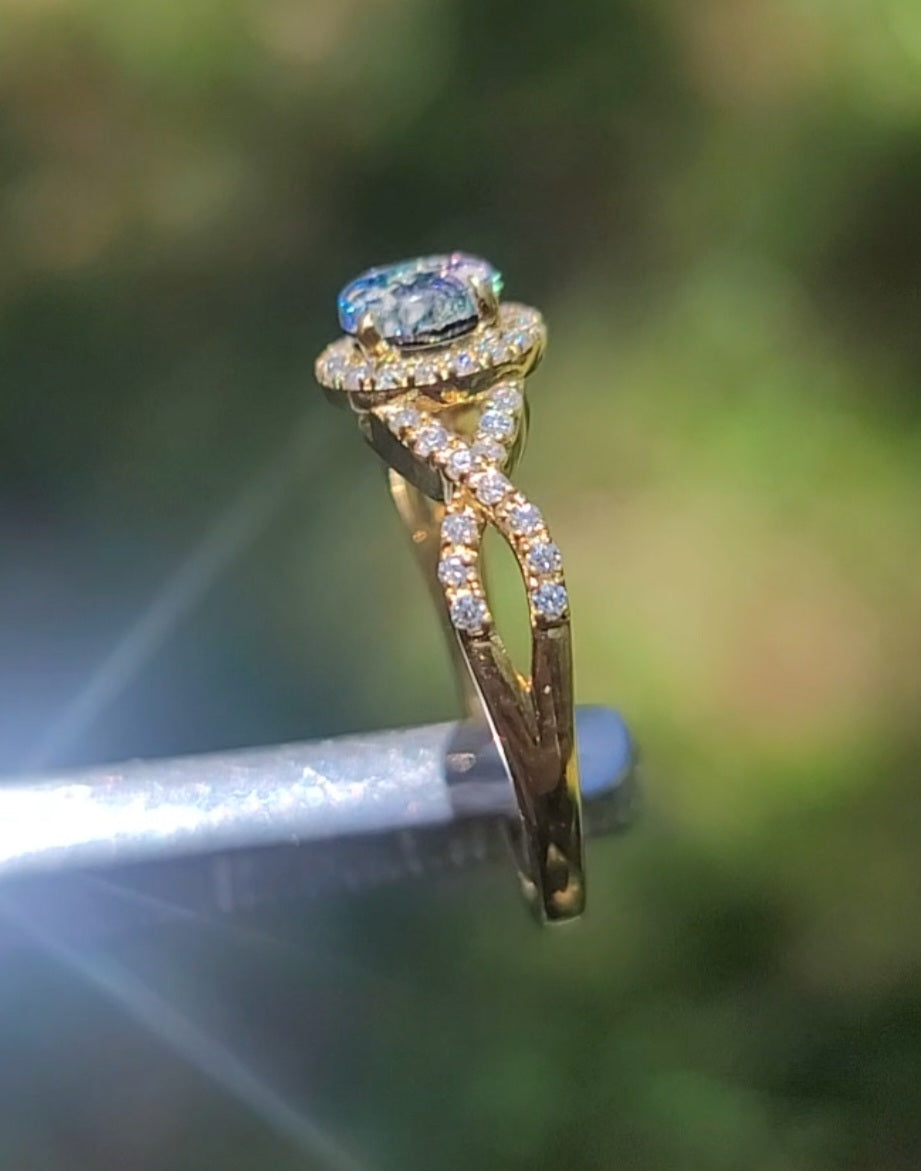 14k Yellow Gold  Infinity Cremation Ring For Ashes Paved in Moissanite Diamond Handmade Urn