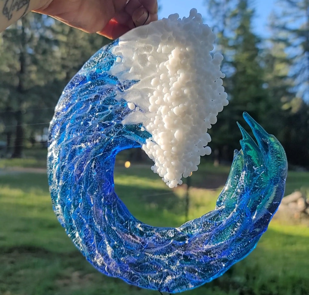 8 inch 3D Wave Sun Catchers Ashes InFused Glass Cremation Art Sun Catcher Ocean Beach Memorial