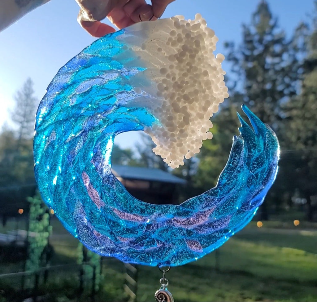 8 inch 3D Wave Sun Catchers Ashes InFused Glass Cremation Art Sun Catcher Ocean Beach Memorial