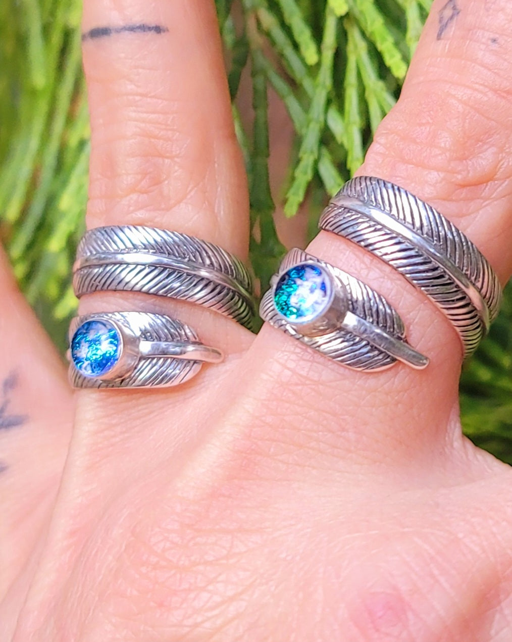 NEW Feather Wrap Cremation Ring Ashes InFused Glass Bali Sterling Silver Urn 7, 8, 9