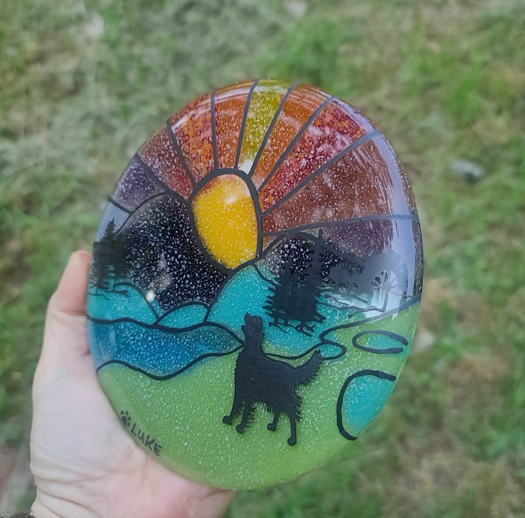 NEW Rainbow Bridge Sunset Ashes InFused Glass Cremation Memorial Art Custom Shillouette