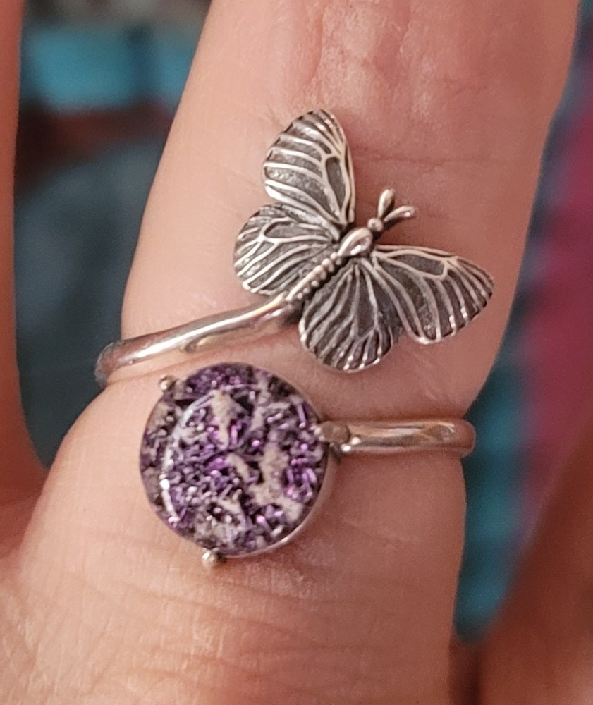 NEW Butterfly Cremation Ring for Ashes InFused Glass Hard Sterling Silver Urn Adjustable Size Fits 6,7,8,9,10 Half Sizing