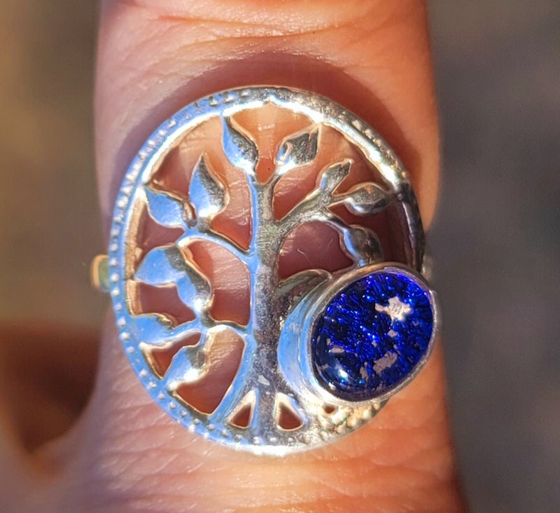 Tree Of Life Cremation Jewelry Ashes InFused Glass Bohemian Bali Silver Ring For Ashes