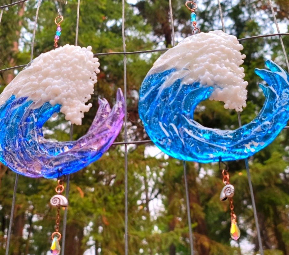 Fused Ocean Sun Catcher Ornament Glass Wave Acrylic Outdoor Indoor Sun  Catcher